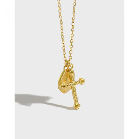 Modern Round Cross Necklace in Yellow Gold