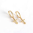 Simple Yellow Gold Cross Drop Earrings
