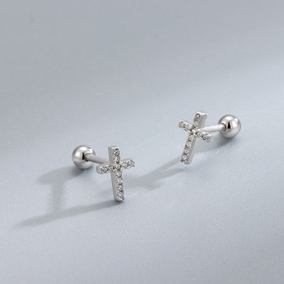 Sterling Silver Cross Studs