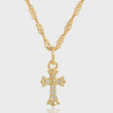 Sparkling Yellow Gold Cross Necklace