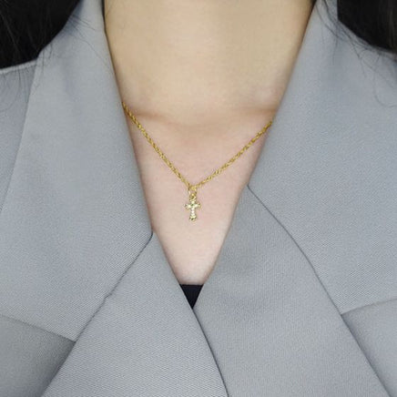 Sparkling Yellow Gold Cross Necklace