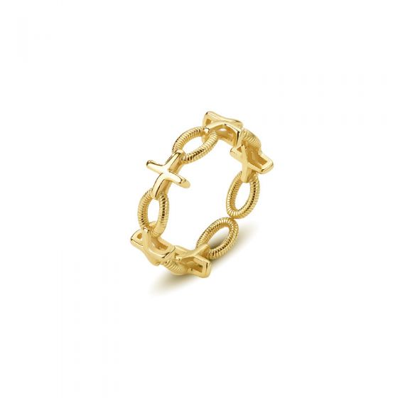 Adjustable Yellow Gold Twisted Rope Cross Band Ring