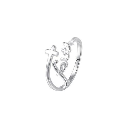 Faith Cross Adjustable Ring in Sterling Silver
