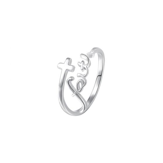 Faith Cross Adjustable Ring in Sterling Silver