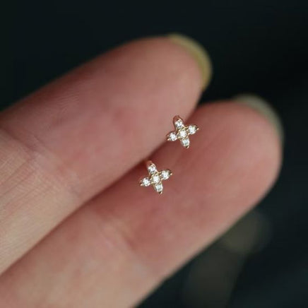 Tiny Yellow Gold Cross Studs