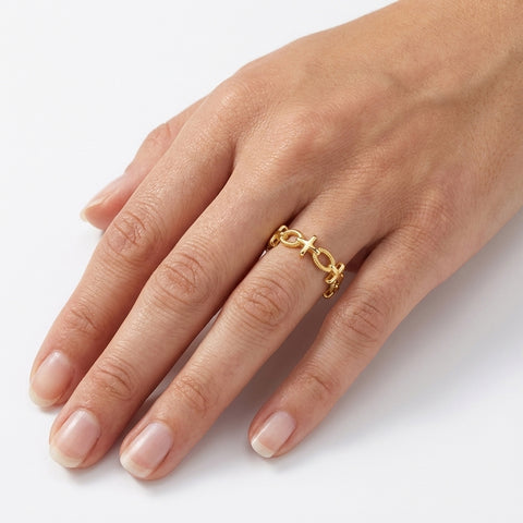 Adjustable Yellow Gold Twisted Rope Cross Band Ring