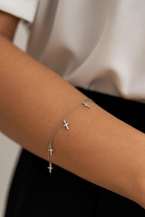 Sterling Silver Sweet Cross Adjustable Bracelet