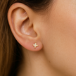 Tiny Yellow Gold Cross Studs
