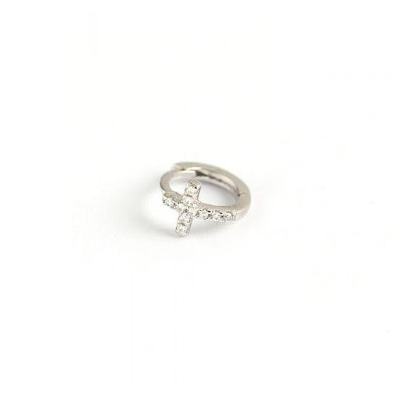 Silver Mini Cross Huggie Hoop Earrings