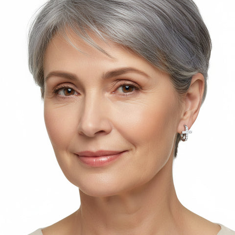 Silver Mini Cross Huggie Hoop Earrings