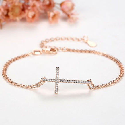 Rose Gold Christian Cross Adjustable Bracelet