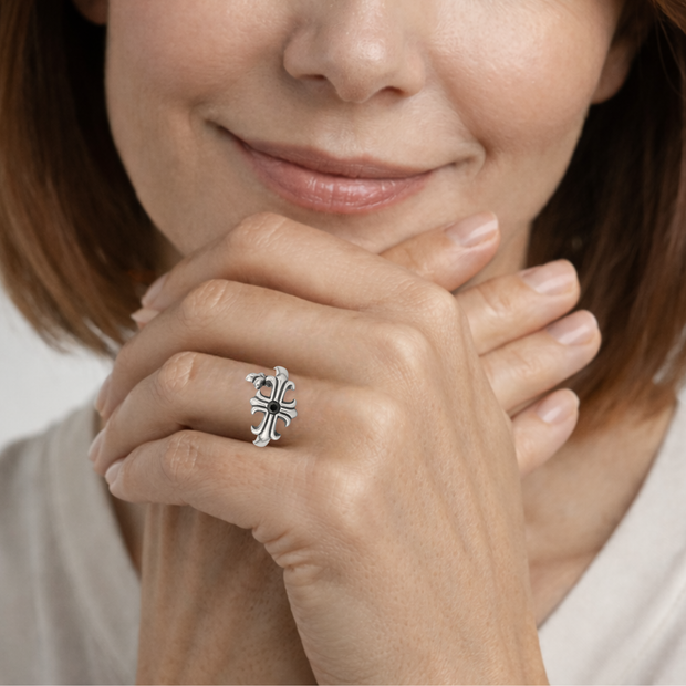 Vintage Adjustable Cross Ring in Sterling Silver