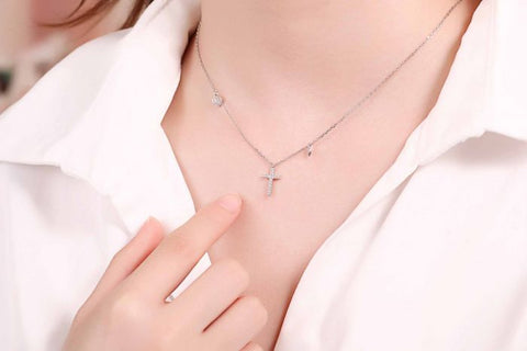 Sparkling Silver Cross, Heart & Star Necklace
