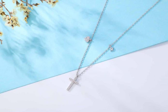 Sparkling Silver Cross, Heart & Star Necklace