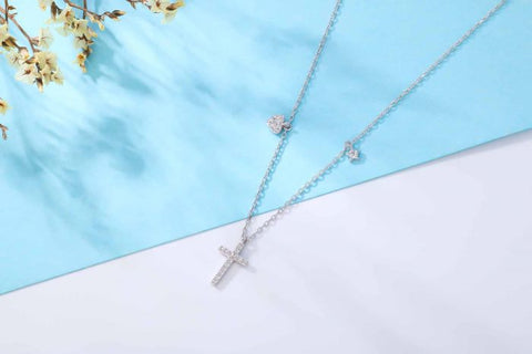 Sparkling Silver Cross, Heart & Star Necklace