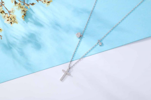 Sparkling Silver Cross, Heart & Star Necklace